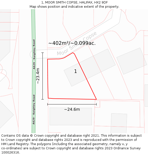 1, MOOR SMITH COPSE, HALIFAX, HX2 9DF: Plot and title map