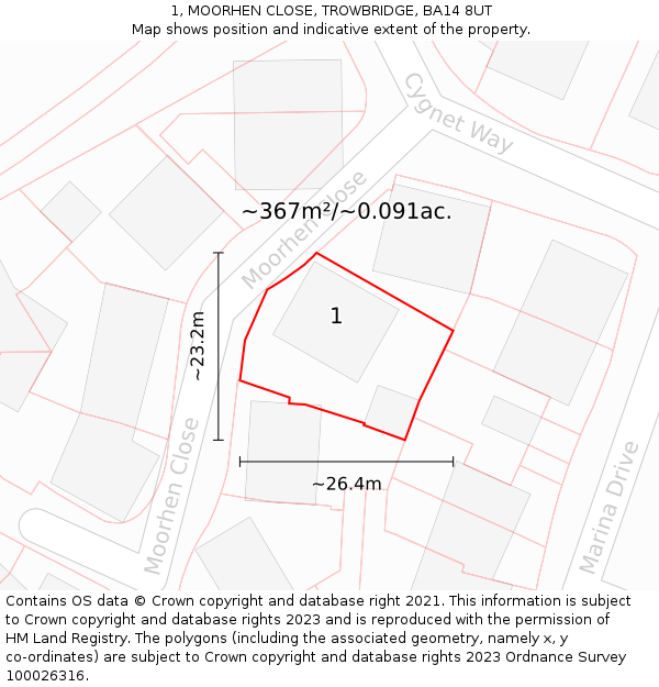 1, MOORHEN CLOSE, TROWBRIDGE, BA14 8UT: Plot and title map