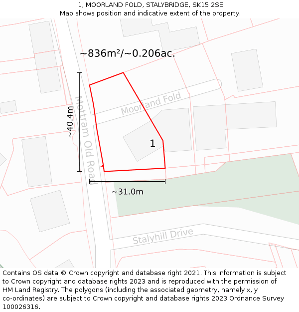 1, MOORLAND FOLD, STALYBRIDGE, SK15 2SE: Plot and title map