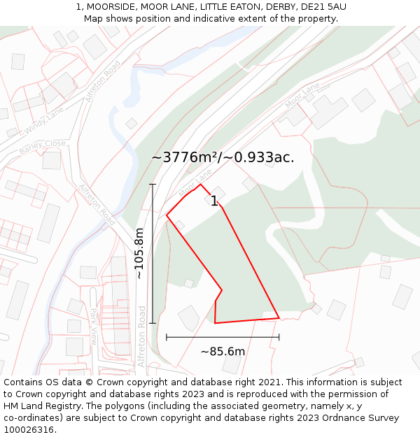 1, MOORSIDE, MOOR LANE, LITTLE EATON, DERBY, DE21 5AU: Plot and title map