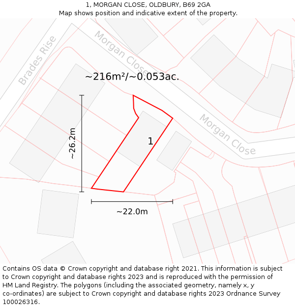 1, MORGAN CLOSE, OLDBURY, B69 2GA: Plot and title map