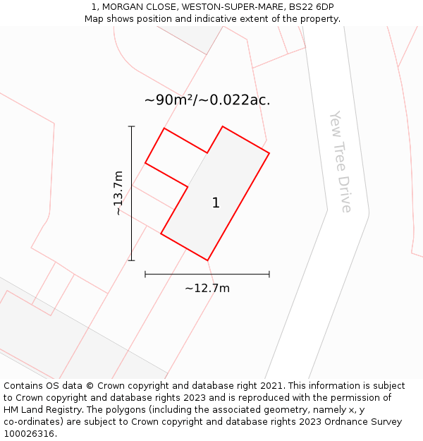 1, MORGAN CLOSE, WESTON-SUPER-MARE, BS22 6DP: Plot and title map