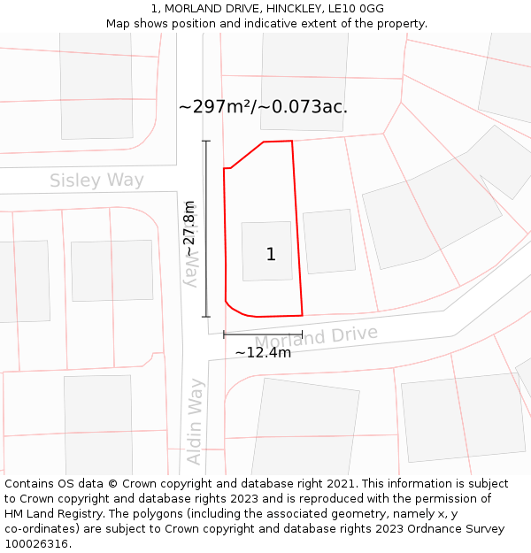 1, MORLAND DRIVE, HINCKLEY, LE10 0GG: Plot and title map