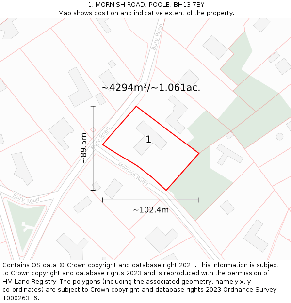 1, MORNISH ROAD, POOLE, BH13 7BY: Plot and title map