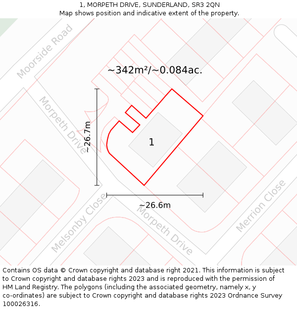 1, MORPETH DRIVE, SUNDERLAND, SR3 2QN: Plot and title map