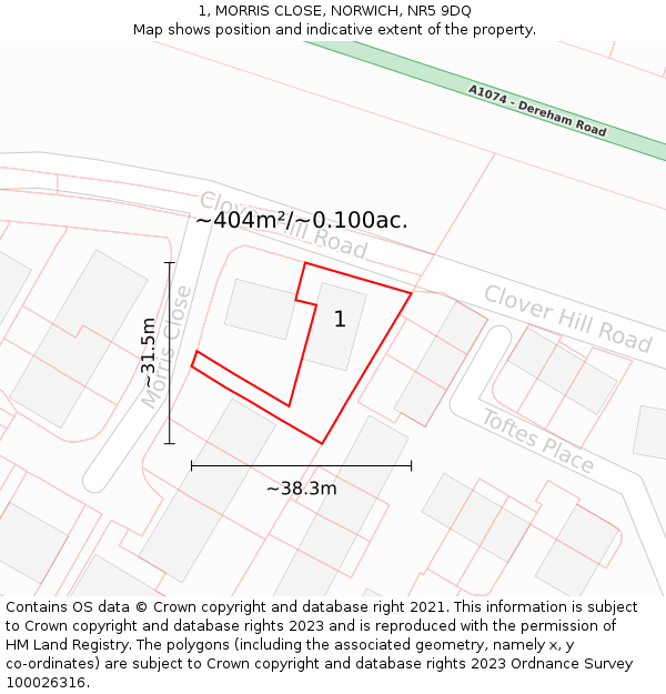 1, MORRIS CLOSE, NORWICH, NR5 9DQ: Plot and title map