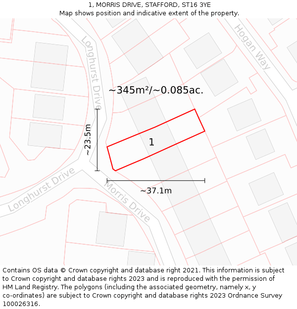 1, MORRIS DRIVE, STAFFORD, ST16 3YE: Plot and title map