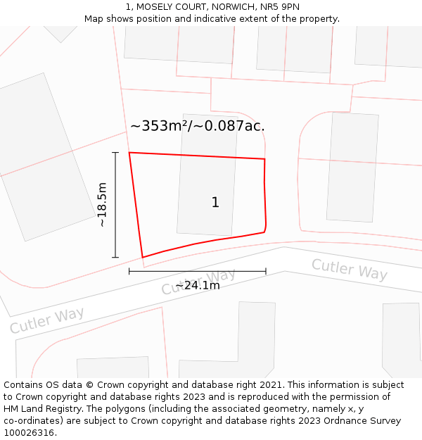 1, MOSELY COURT, NORWICH, NR5 9PN: Plot and title map