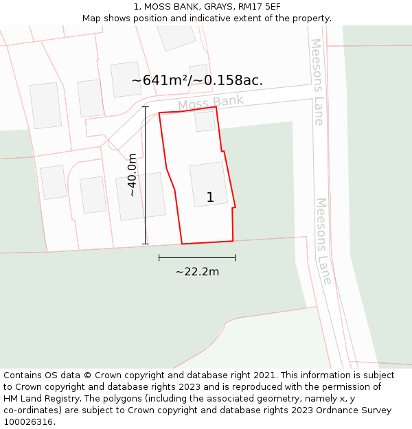 1, MOSS BANK, GRAYS, RM17 5EF: Plot and title map