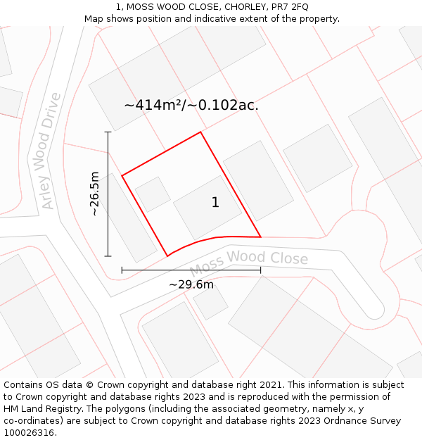 1, MOSS WOOD CLOSE, CHORLEY, PR7 2FQ: Plot and title map