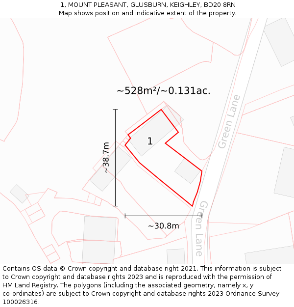 1, MOUNT PLEASANT, GLUSBURN, KEIGHLEY, BD20 8RN: Plot and title map