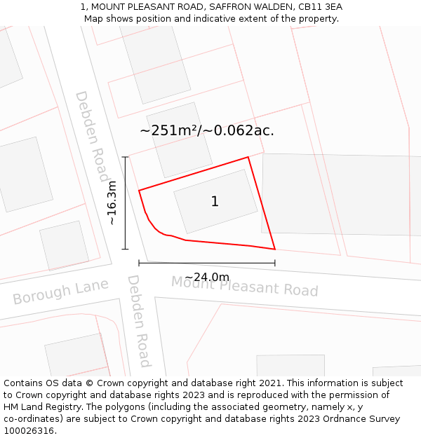 1, MOUNT PLEASANT ROAD, SAFFRON WALDEN, CB11 3EA: Plot and title map