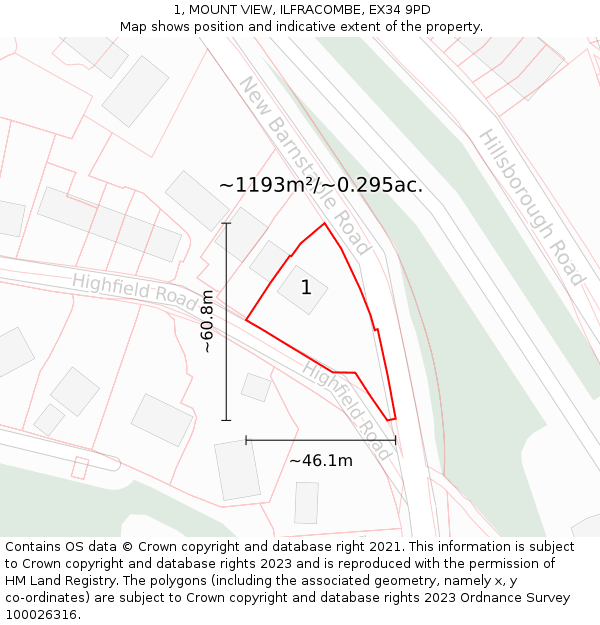 1, MOUNT VIEW, ILFRACOMBE, EX34 9PD: Plot and title map