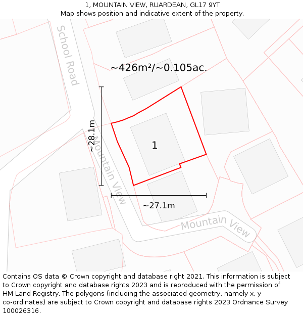 1, MOUNTAIN VIEW, RUARDEAN, GL17 9YT: Plot and title map