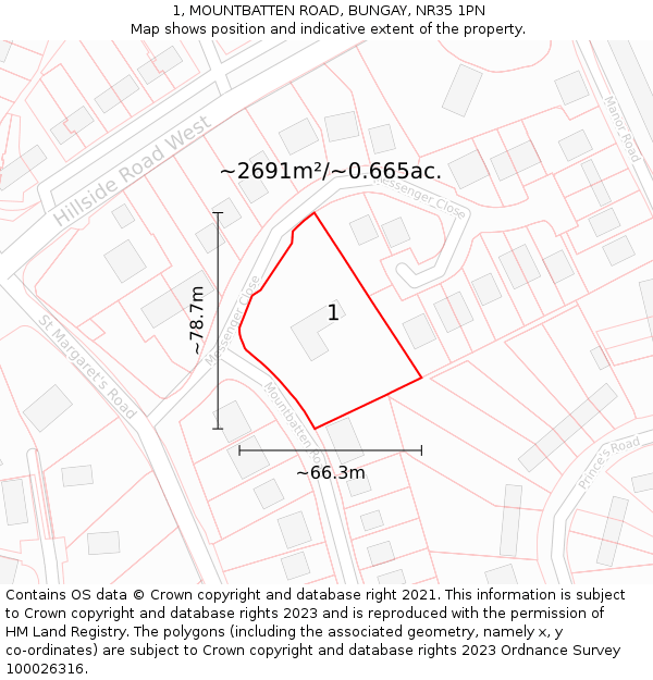 1, MOUNTBATTEN ROAD, BUNGAY, NR35 1PN: Plot and title map