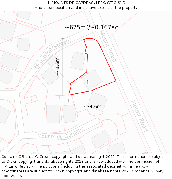 1, MOUNTSIDE GARDENS, LEEK, ST13 6ND: Plot and title map