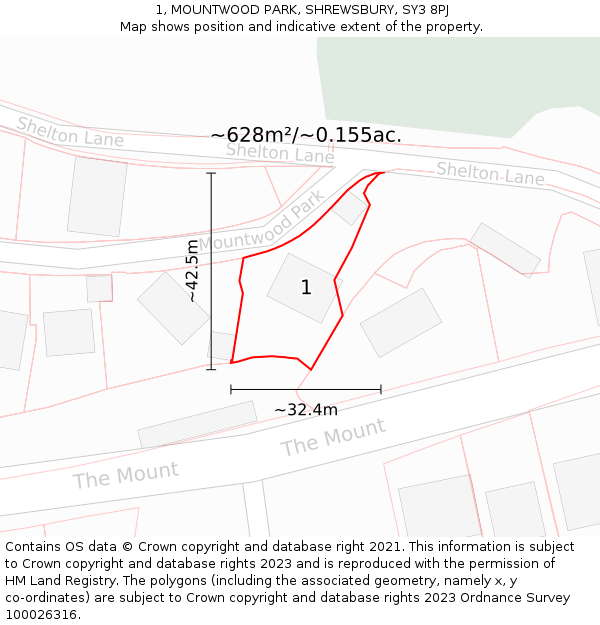 1, MOUNTWOOD PARK, SHREWSBURY, SY3 8PJ: Plot and title map