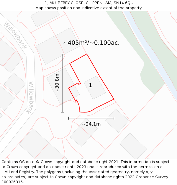 1, MULBERRY CLOSE, CHIPPENHAM, SN14 6QU: Plot and title map