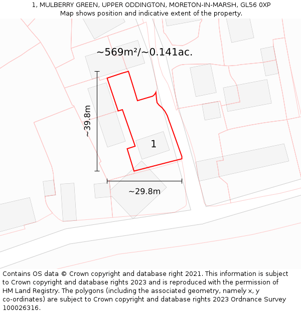 1, MULBERRY GREEN, UPPER ODDINGTON, MORETON-IN-MARSH, GL56 0XP: Plot and title map