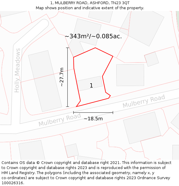 1, MULBERRY ROAD, ASHFORD, TN23 3QT: Plot and title map