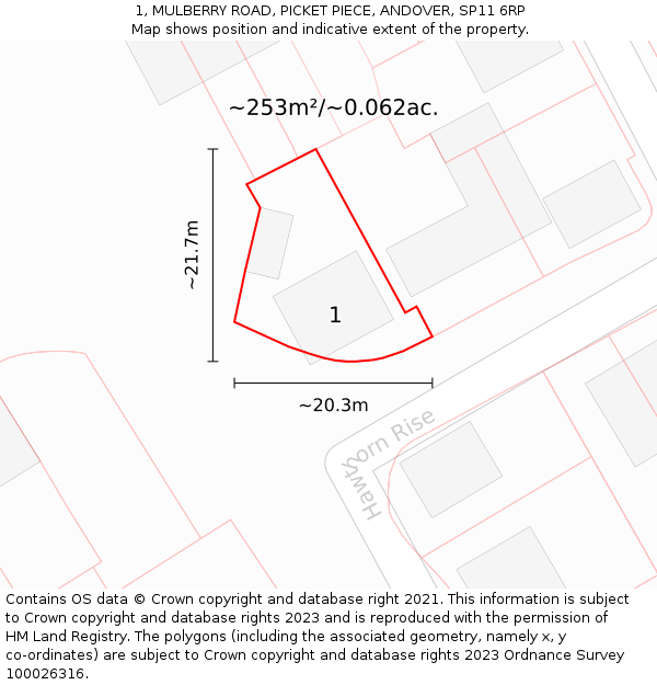 1, MULBERRY ROAD, PICKET PIECE, ANDOVER, SP11 6RP: Plot and title map