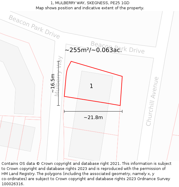 1, MULBERRY WAY, SKEGNESS, PE25 1GD: Plot and title map