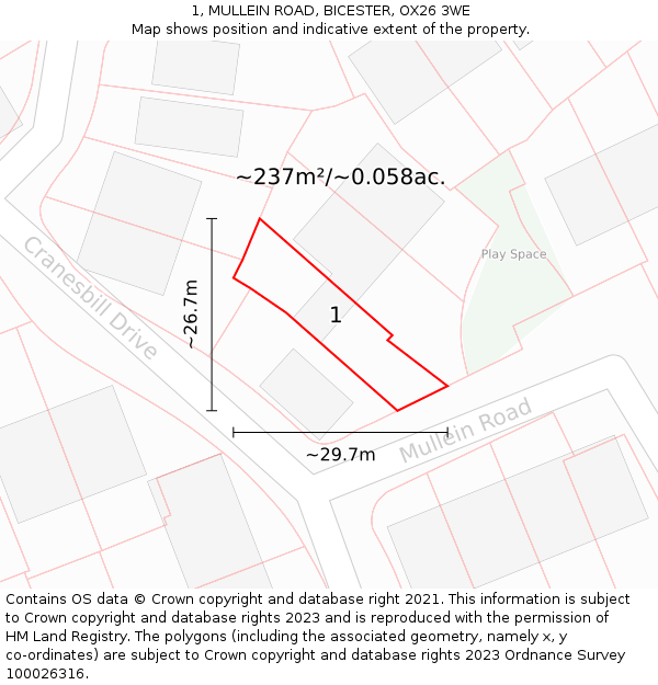 1, MULLEIN ROAD, BICESTER, OX26 3WE: Plot and title map