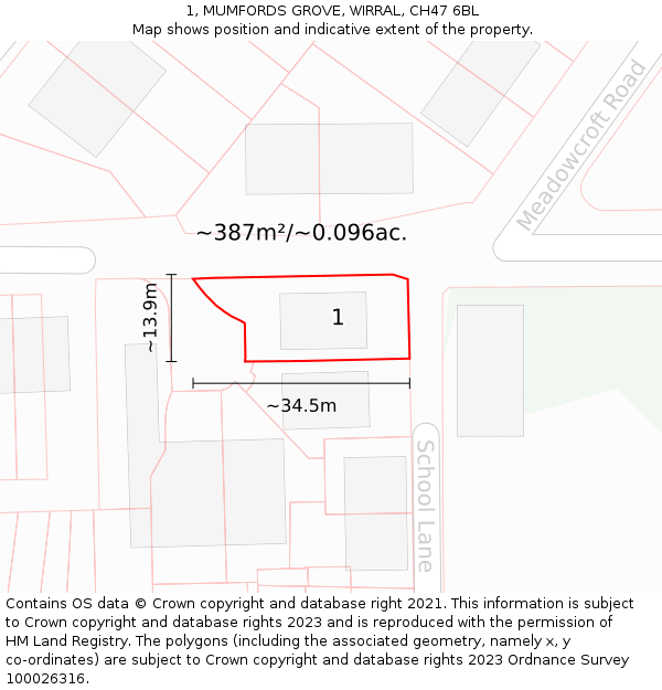 1, MUMFORDS GROVE, WIRRAL, CH47 6BL: Plot and title map