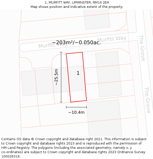 1, MURFITT WAY, UPMINSTER, RM14 2EA: Plot and title map