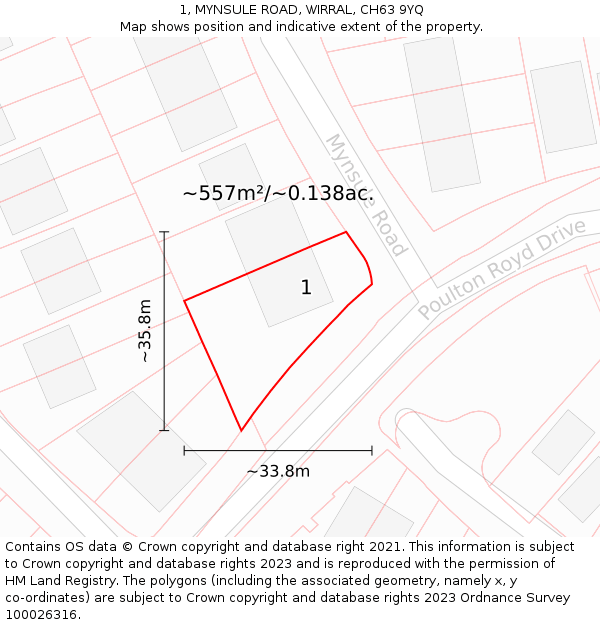 1, MYNSULE ROAD, WIRRAL, CH63 9YQ: Plot and title map