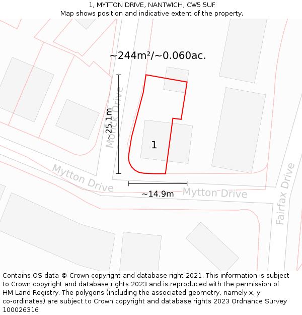 1, MYTTON DRIVE, NANTWICH, CW5 5UF: Plot and title map