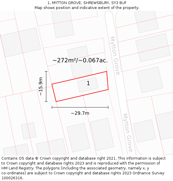 1, MYTTON GROVE, SHREWSBURY, SY3 8UF: Plot and title map