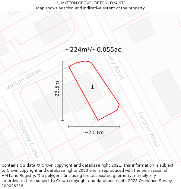 1, MYTTON GROVE, TIPTON, DY4 9TF: Plot and title map