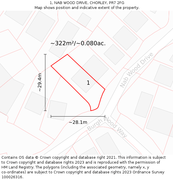 1, NAB WOOD DRIVE, CHORLEY, PR7 2FG: Plot and title map