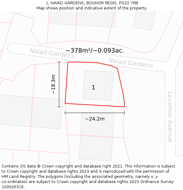 1, NAIAD GARDENS, BOGNOR REGIS, PO22 7RB: Plot and title map