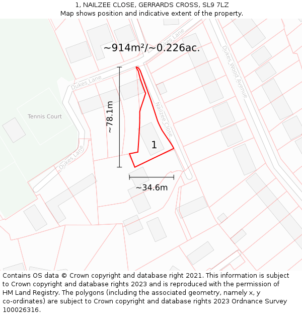 1, NAILZEE CLOSE, GERRARDS CROSS, SL9 7LZ: Plot and title map