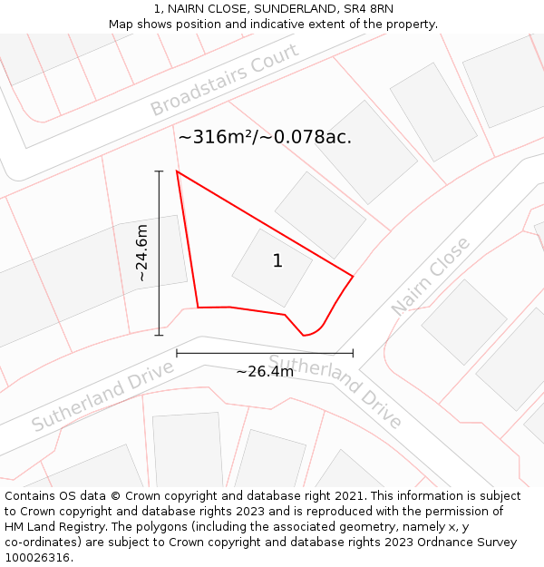 1, NAIRN CLOSE, SUNDERLAND, SR4 8RN: Plot and title map