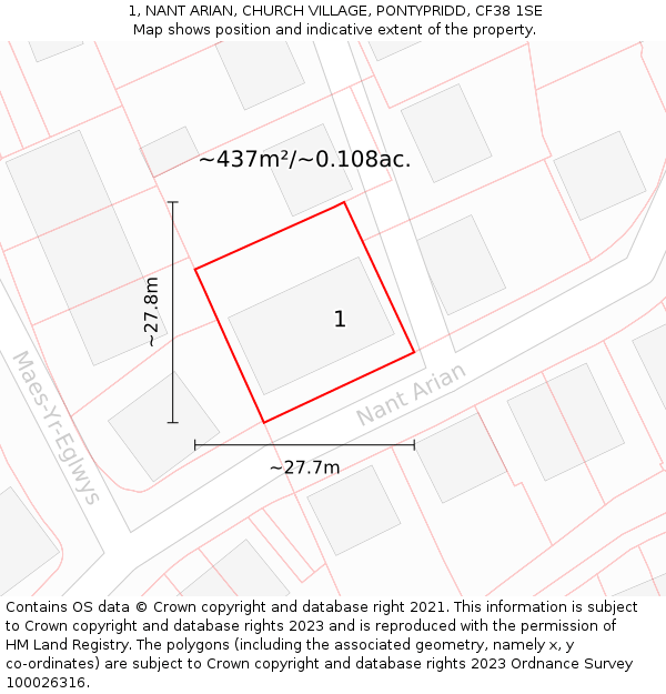 1, NANT ARIAN, CHURCH VILLAGE, PONTYPRIDD, CF38 1SE: Plot and title map