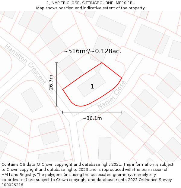 1, NAPIER CLOSE, SITTINGBOURNE, ME10 1RU: Plot and title map