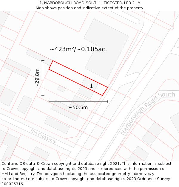1, NARBOROUGH ROAD SOUTH, LEICESTER, LE3 2HA: Plot and title map