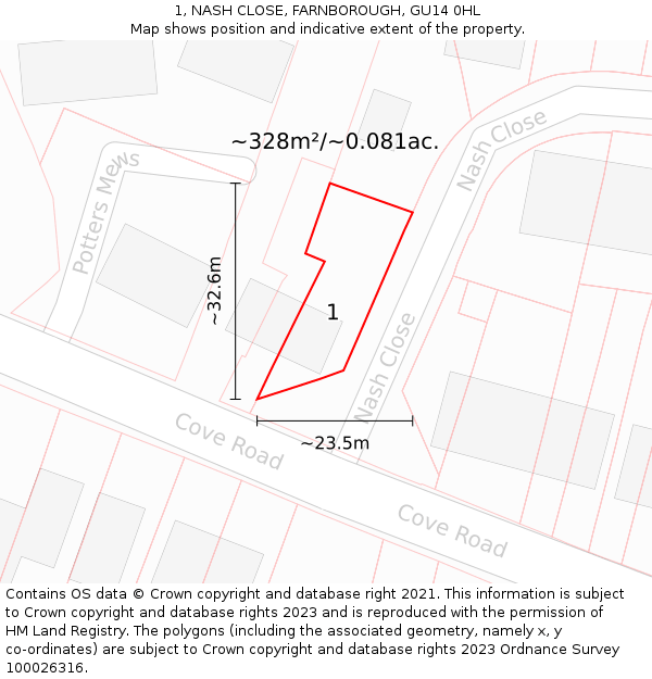 1, NASH CLOSE, FARNBOROUGH, GU14 0HL: Plot and title map