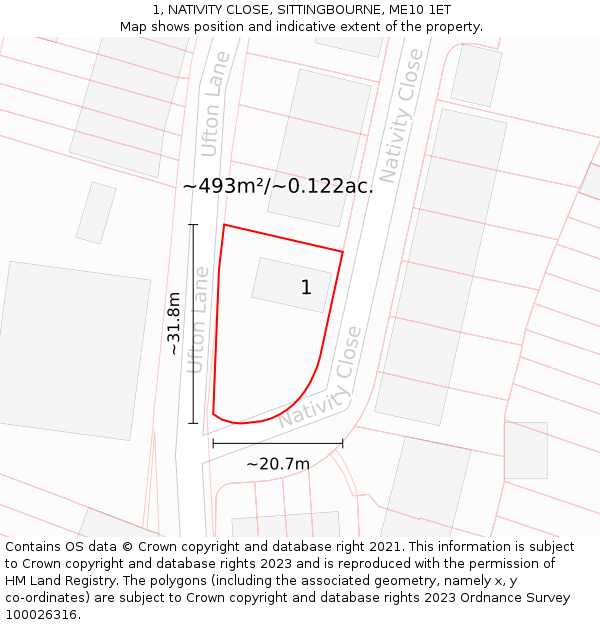 1, NATIVITY CLOSE, SITTINGBOURNE, ME10 1ET: Plot and title map