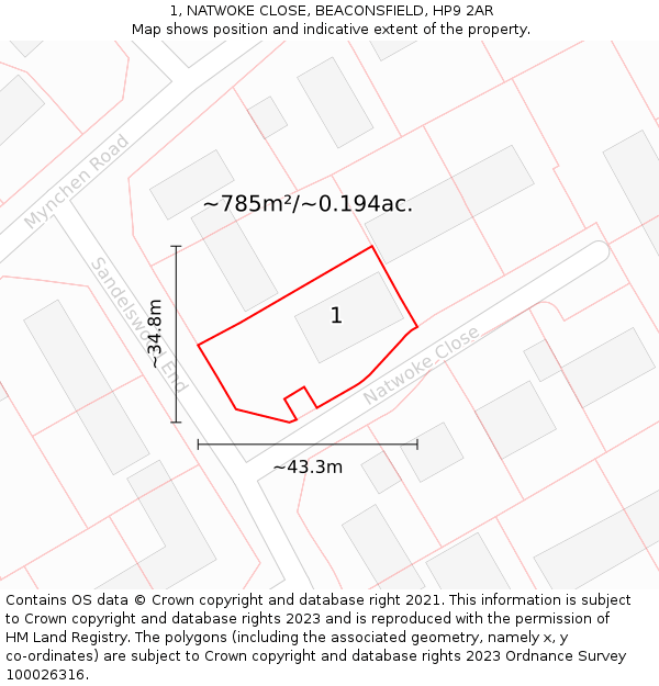 1, NATWOKE CLOSE, BEACONSFIELD, HP9 2AR: Plot and title map