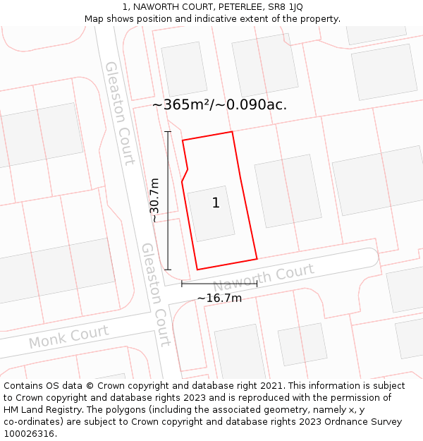 1, NAWORTH COURT, PETERLEE, SR8 1JQ: Plot and title map