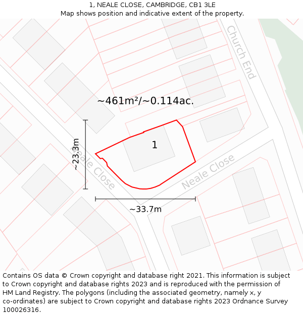 1, NEALE CLOSE, CAMBRIDGE, CB1 3LE: Plot and title map