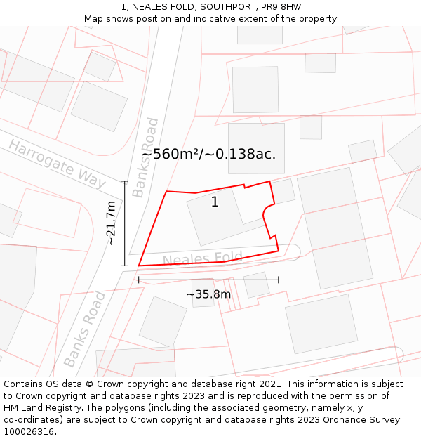 1, NEALES FOLD, SOUTHPORT, PR9 8HW: Plot and title map