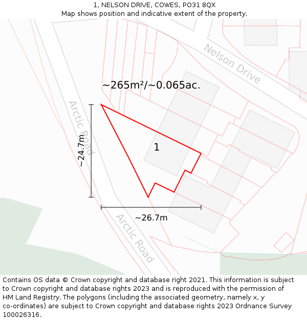 1, NELSON DRIVE, COWES, PO31 8QX: Plot and title map