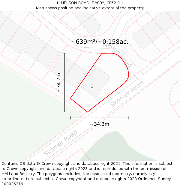 1, NELSON ROAD, BARRY, CF62 9HL: Plot and title map