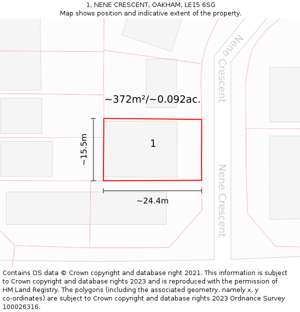 1, NENE CRESCENT, OAKHAM, LE15 6SG: Plot and title map