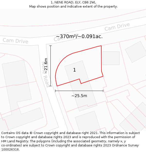 1, NENE ROAD, ELY, CB6 2WL: Plot and title map